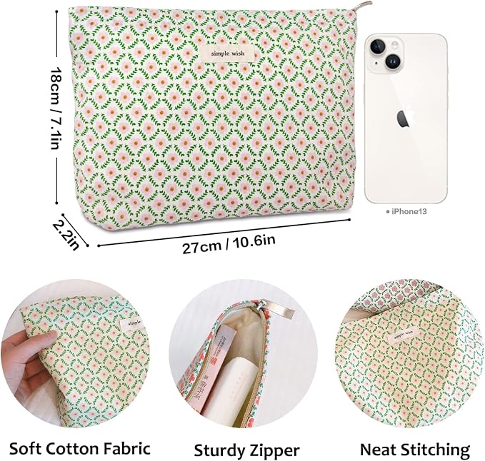 STARDW Aesthetic Floral Makeup Bag Cute Small Cosmetic Bags for Women Girls, Travel Toiletry Bag Large Capacity Zipper Makeup Pouch, Purse Organizer Pouches