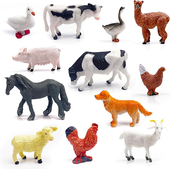 12 Farm Animal Figurines for Kids, Plastic Animal Toys Tiny Portable Farm Creature Figures Playset Montessori Toys Educational Game for Homeschool Preschool Toddler Kids