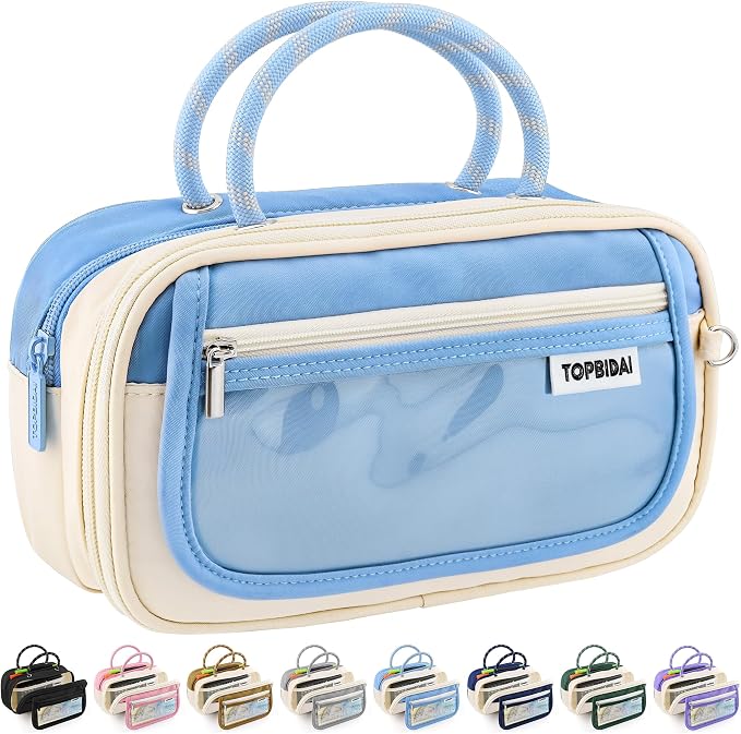 TOPBIDAI Large Pencil Case Pouch School Supplies for Girls Boy Women Men | Big Pencil Bag with 5 Compartments, Easy Grip Handle, Office College School Pencil Box