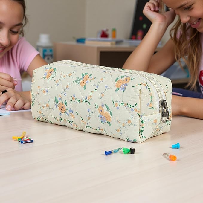 Carry bloom Pencil Pouch Cute Pencil Case for Girls Aesthetic Pencil Bag with Zipper Pen Cases School Supplies Makeup Bag (8 flower orange)