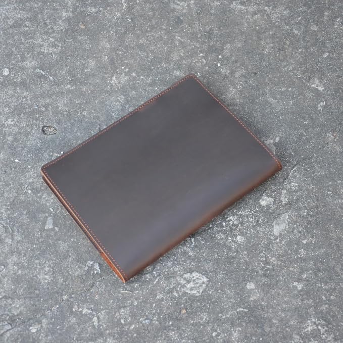 Leather Cover Compatible With 6" x 9" Spiral Steno Pads, Steno Notes 6" x 8.8" Spiral Notebooks Distressed Genuine A5 Leather Cover with Pen Loop DarkBrown