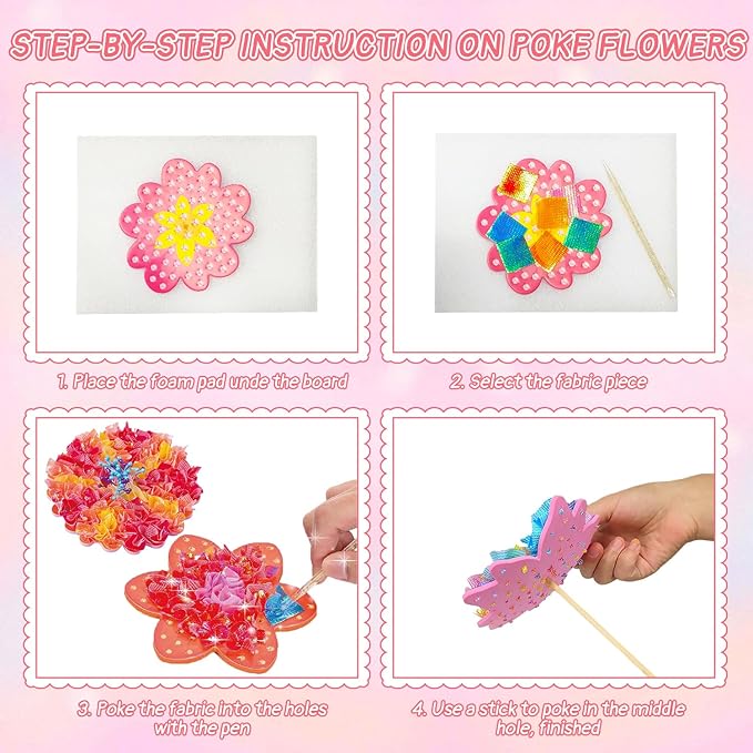 Mostop Poke-in Art Flower Bouquet DIY Craft Kit for Girls Age 4-5 6-7 8-12, Mess-Free Button Felt Flower Making Set, Creative Activity Educational Birthday Gift Toys for 6-8 8-10 Year Old Kids