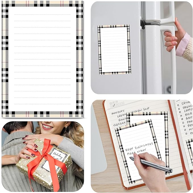 2 Pack Lined Sticky Notes 4x6 in, Cute Self-Stick Notepads with Lines, Large Memo Pads Strong Adhesive for Office, Home Luxury Brown Plaid