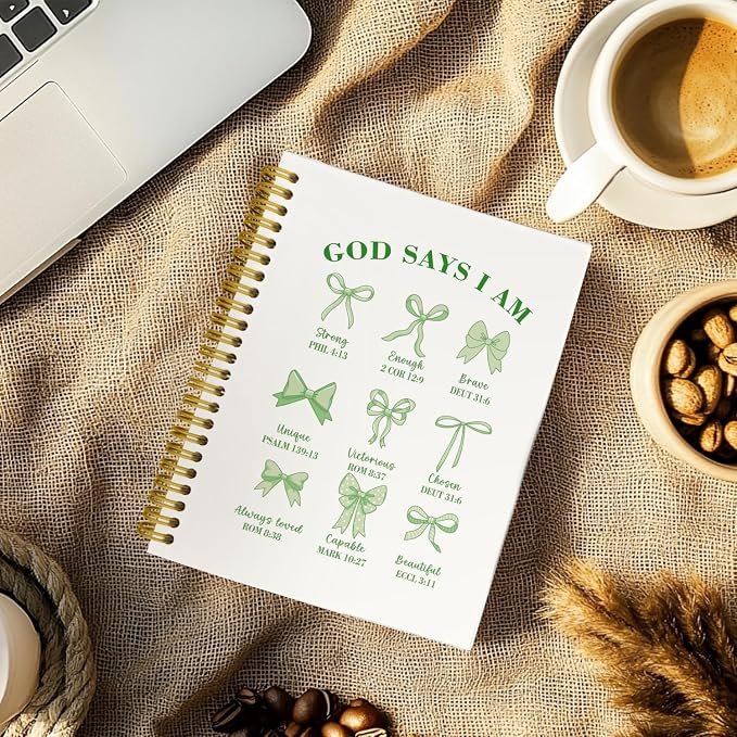 Bible Journal for Women, Christian Prayer Journal Sage Green Notebook Gifts For Teen Girls Kids, Bible Study Supplies，Coquette Preppy Bows Cute Church Faith Journaling Hardcover Spiral Notebook 5.5 X 8.3