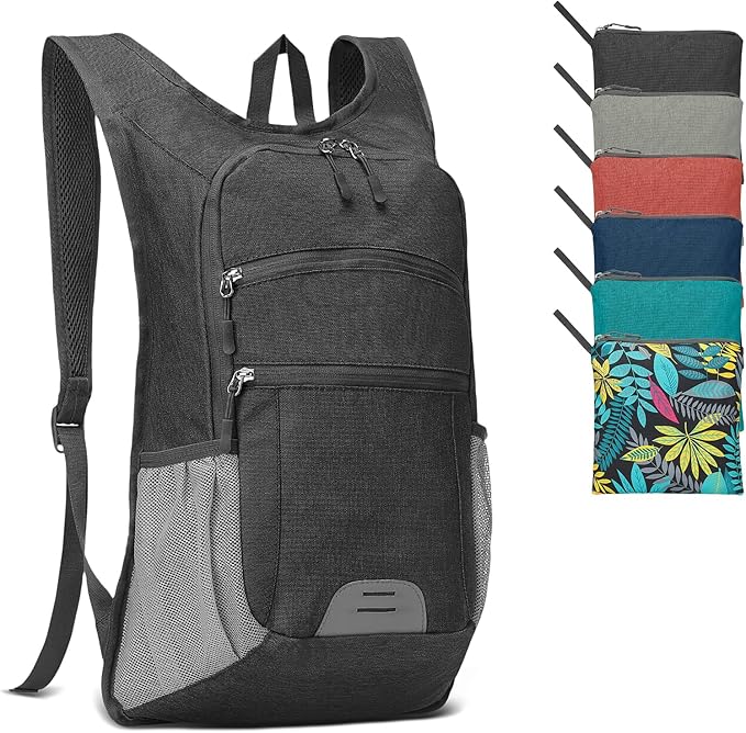 20L Lightweight Hiking Daypack, Foldable Travel Packable Backpack for Men Women for Cycling Camping Outdoor (Black)