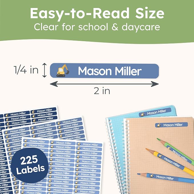 Personalized Kids Name Labels for Pencils Dark Blue [225pcs] - Waterproof Name Stickers for School & Daycare - Pencil Custom Name Stickers - Children Name Stick On Labels for Pens (2.0”x0.3”)