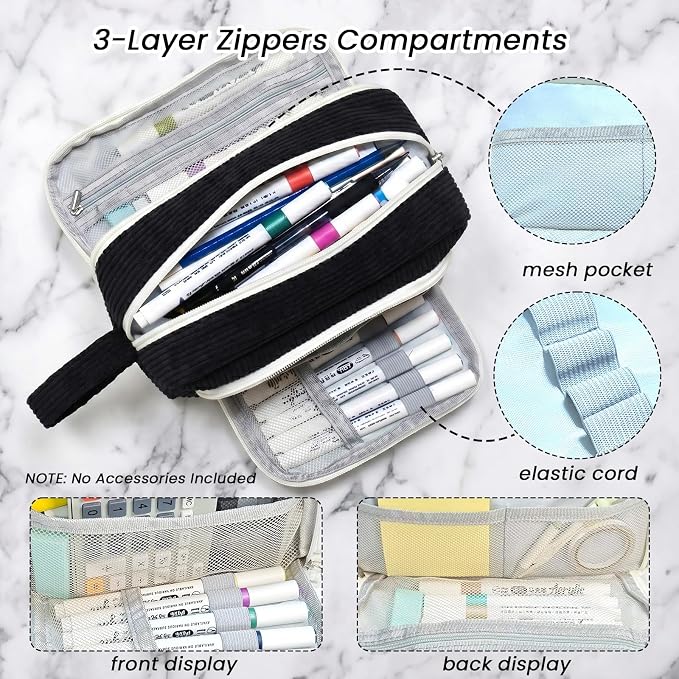 Large Pencil Case Pouch, Soft Corduroy Pen Bag with Zipper, Pencil Organizer, Cute Aesthetic School Supplies for Teen Girls Adults