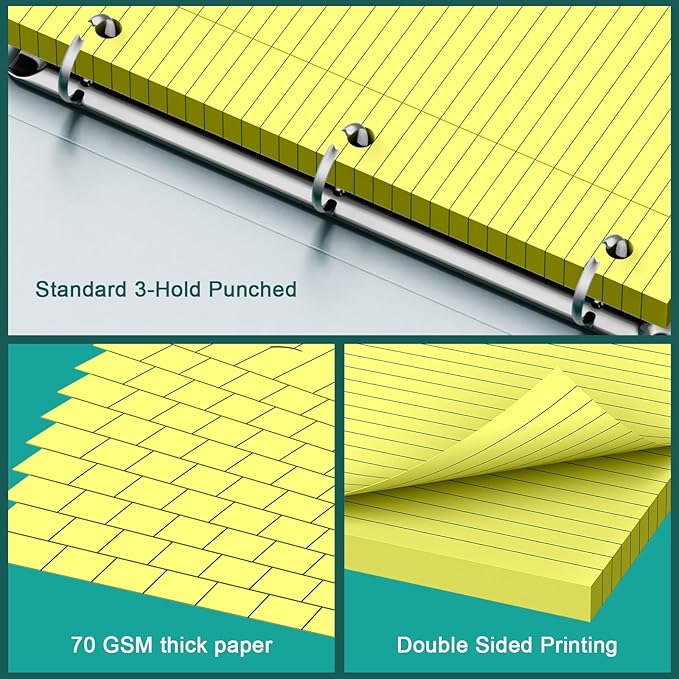 Yellow Note Pads 8 X 10.5 Loose Leaf Paper, 120Sheets, 3 Hole Punched Lined Paper, College Ruled 8 X 10.5 Notebooks, 10-1/2" X 8 Binder Writing Pads, Filler Paper for Office, School Supplies