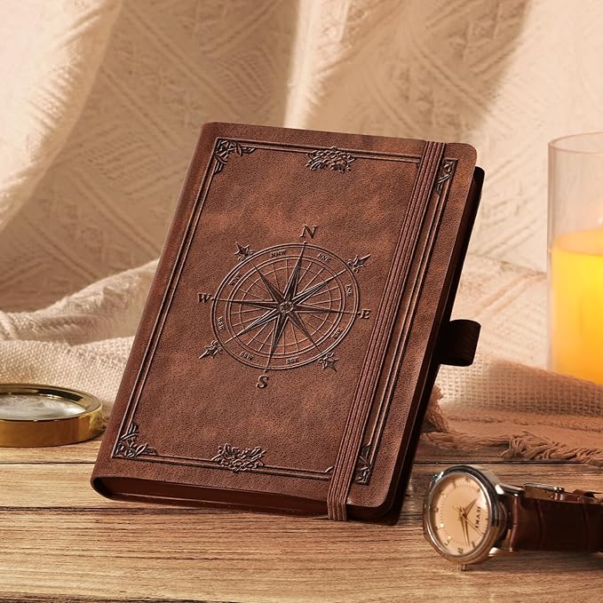 AHGXG Small Blank Pocket Journal Notebook for Men - 256 Numbered Pages B6 Mini Journal, Vintage Soft Leather Hardcover, 80gsm Paper, for Women Work Office School, 4.1'' X 5.7''- Brown
