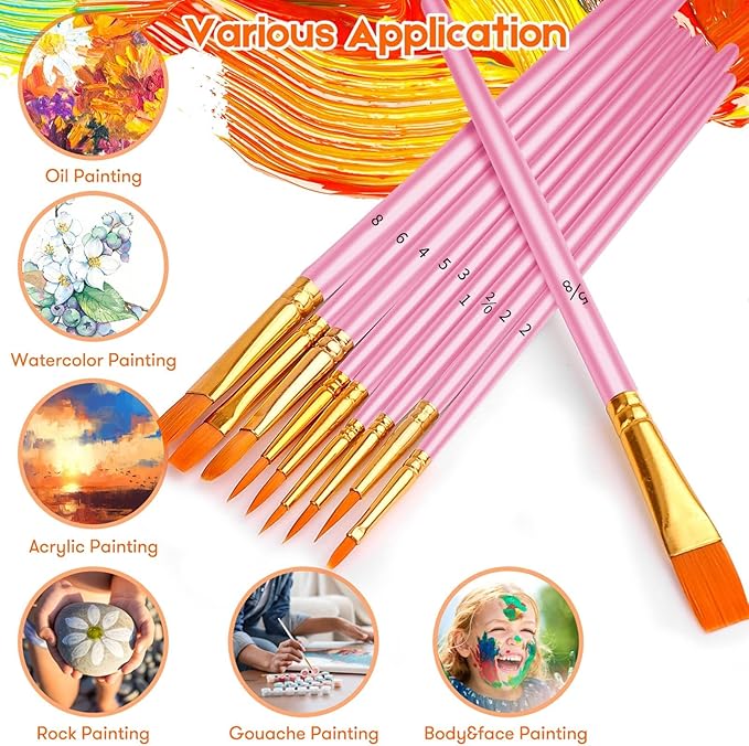 Soucolor Acrylic Paint Brushes Set, Halloween Painting Craft for Adults Kids, 24Pcs Round Pointed Tip Artist Paintbrushes for Acrylic Painting Oil Watercolor Canvas Boards Easter Eggs Rock Art
