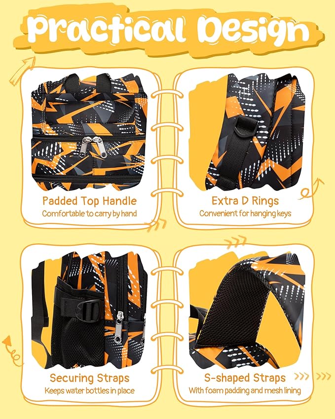 BLUEFAIRY Kids School Backpack for Boys Girls Ages 6-8 8-10 10-12 Elementary Middle School Book Bags with Laptop Compartment Mochilas Escolares para Niños Niñas de 8 10 12 Años (Orange, Geometric)