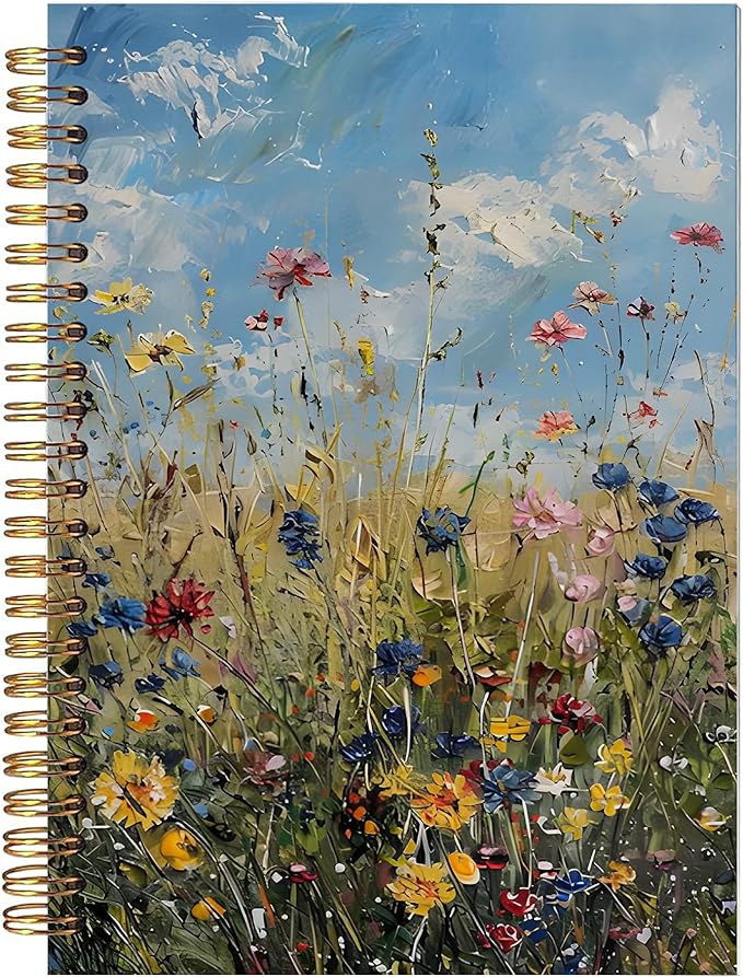 Rustic Wild Flower Spiral Notebook, Retro Cottagecore Wildness Botanical Floral Journal for Women, Farmhouse Country Landscape Botanical Notebook 5.5x8.3 Inch-369