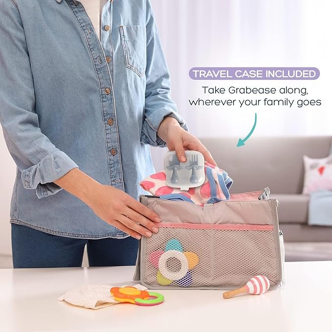 Grabease Baby Feeding Utensils Set - Ergonomic Grip for Self-Feeding - Anti-Choke Collar & Toddler Cutlery Safety - Dishwasher Safe & Travel-Ready Baby Feeding Set - Gray, Pack of 1