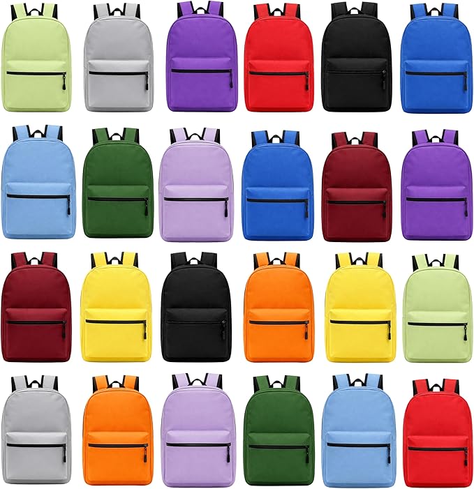 Winterlace 24 Pack Backpack, Bulk 17 inch Lightweight Outdoor Travel Gym Corporate Events Bag (Assorted)