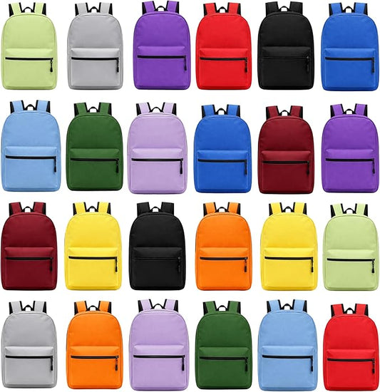 Winterlace 24 Pack Backpack, Bulk 17 inch Lightweight Outdoor Travel Gym Corporate Events Bag (Assorted)