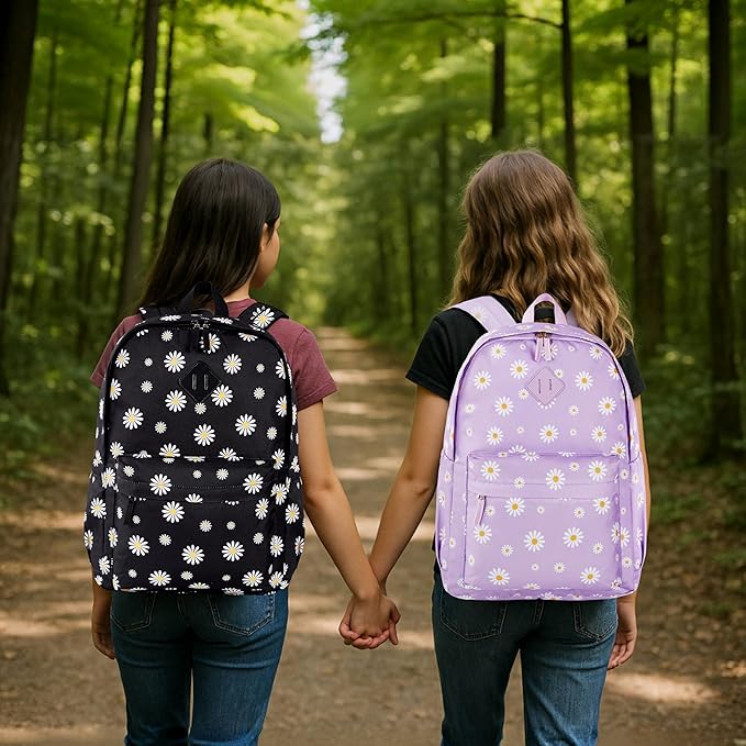 KK CRAFTS Preschool Backpack Kindergarten Little Kids Toddler Elementary School Backpacks for Boys and Girls with Chest Strap(17Inch, Daisy-Black)