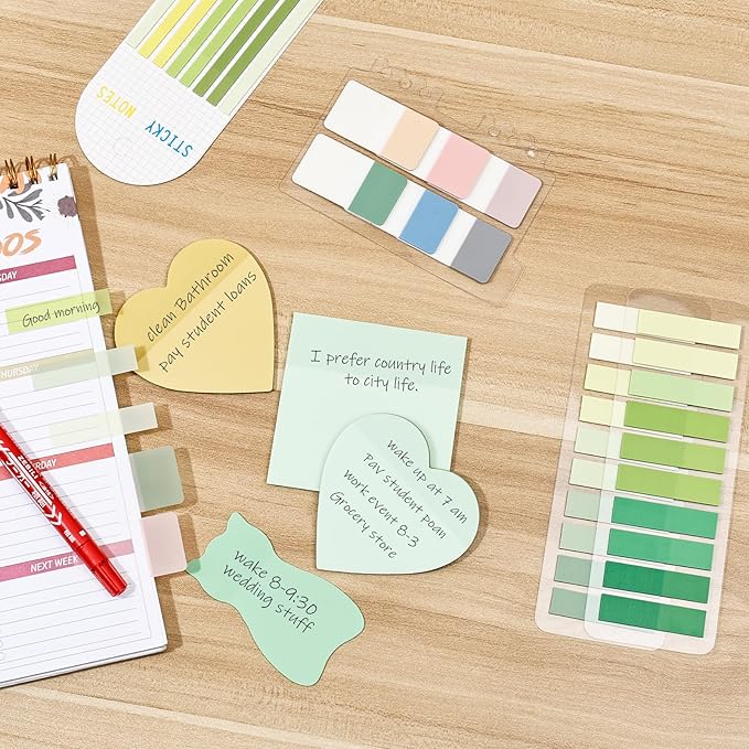 BAYTORY 850 Sheets Transparent Sticky Notes with Permanent Markers, Clear 3 x 3 inch Sticky Note to Post Book Annotation Kit, See Through Self-Adhesive Index Tabs for Bible Journaling (Green)