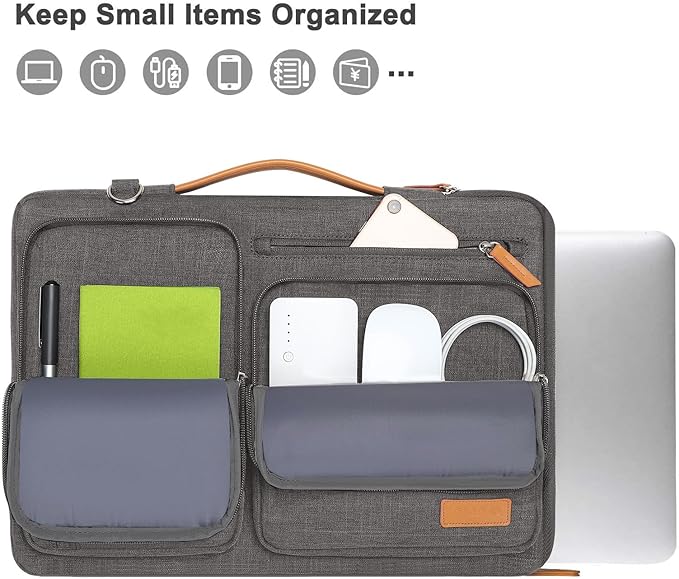 MOSISO 360 Protective Laptop Shoulder Bag,13-13.3 inch Computer Bag Compatible with MacBook Pro 14, HP, Dell, Lenovo, Asus Notebook,Side Open Messenger Bag with 4 Zipper Pockets&Handle, Taupe Gray