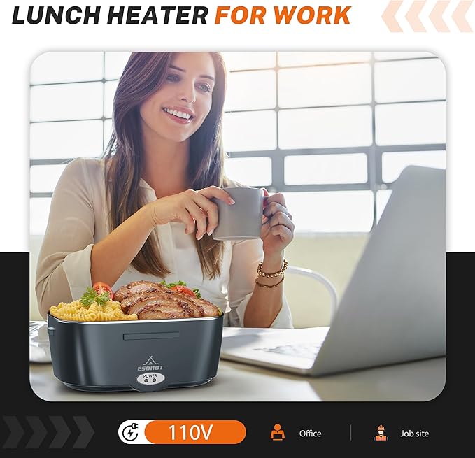 Heated Lunch Box,120W Electric Lunch Box for Adults with 1.5L 304 Stainless Steel Container, 12V/24V/110V Lonchera Eléctrica Portátil for Travel,Work,Car,Truck (Charcoal Grey, 1.5L x 4)