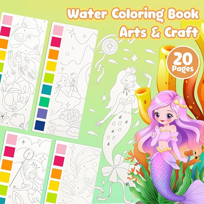 JCREN Watercolor Painting Books, Pocket Watercolor Painting Coloring Kit, Paint with Water Bookmarks Travel Activity Party Favors for Kids Toddlers Gifts for Boys and Girls