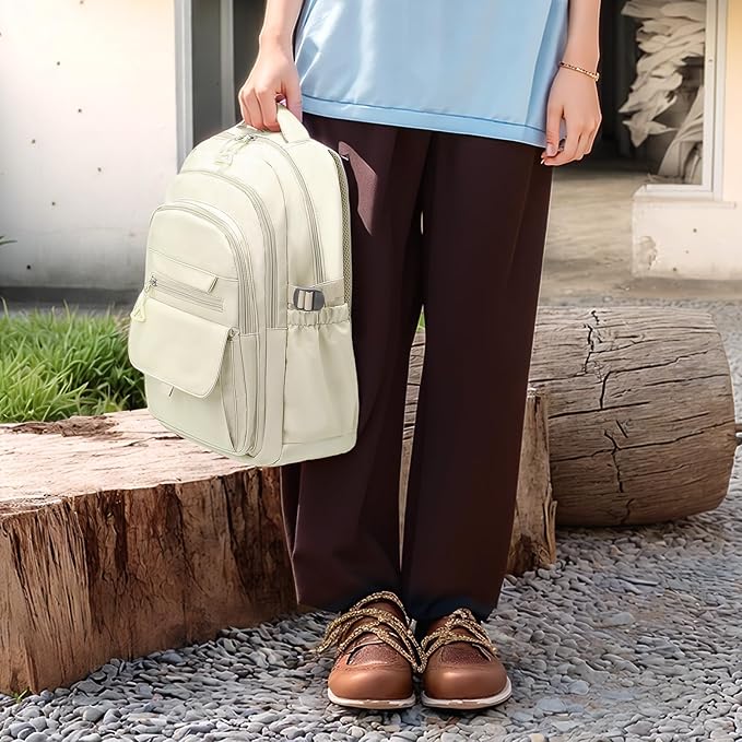 Aesthetic Daypack Backpack, Water-Resistant 15.6" Laptop Backpack for Women and Men, Featuring Touch-Fastener and Anti-Theft Pockets (White)