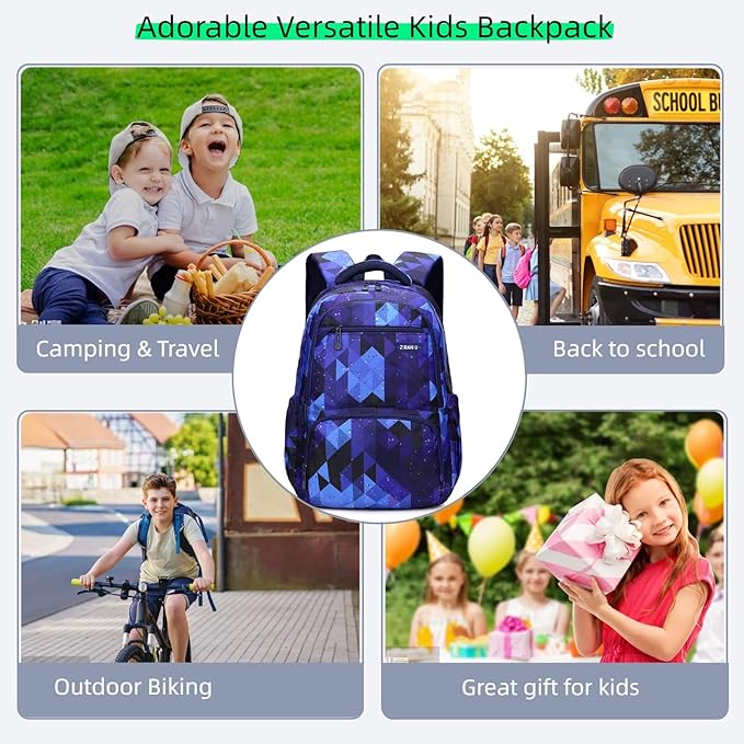 MITOWERMI Kids' Backpack for Boys Girls Elementary School Bags for Boys Bookbags Primary Students Children Backpack Dark Blue Geometric