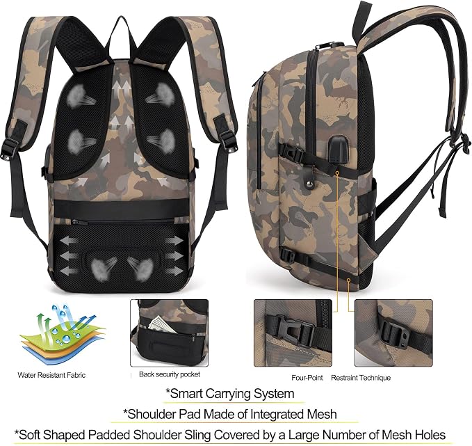 Tzowla Travel Laptop Backpack Water Resistant Anti-Theft Bag with Giant Tumbler Holder Pocket and Lock 15.6 Inch Computer Business Backpacks for Women Men Work College Gift,Casual Daypack(YellowCamo)