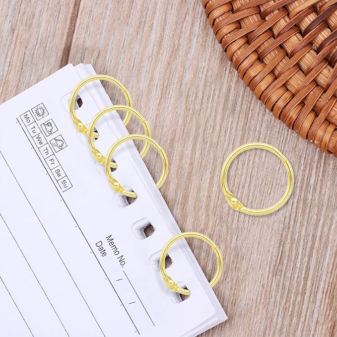 30 Pcs Binder Rings Assorted Sizes (1/2", 3/4", 1", 1-1/4", 1-1/2", 2"), Loose Leaf Binder Book Rings, Metal Index Card Rings Binder Clip Rings for Flash Cards, Key Rings, Index Cards (Gold)