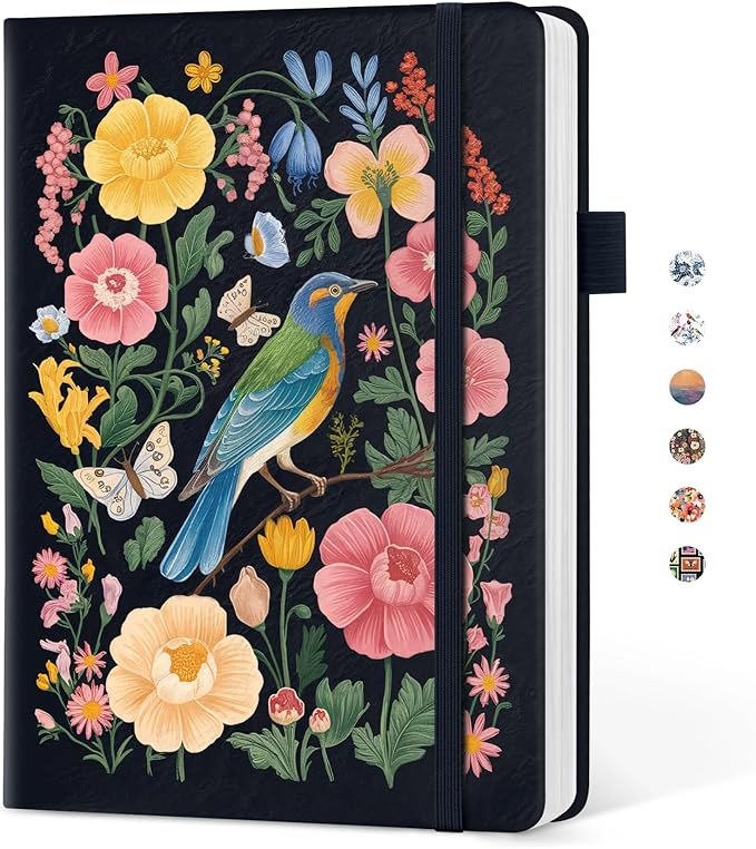 Taja Pretty Dotted Journal for Women, Aesthetic Cute Hardcover Leather Journal for Writing, A5 Journaling Notebook for Work & Sketch, Perfect for Office School Home, 160 Pages, Garden Bird