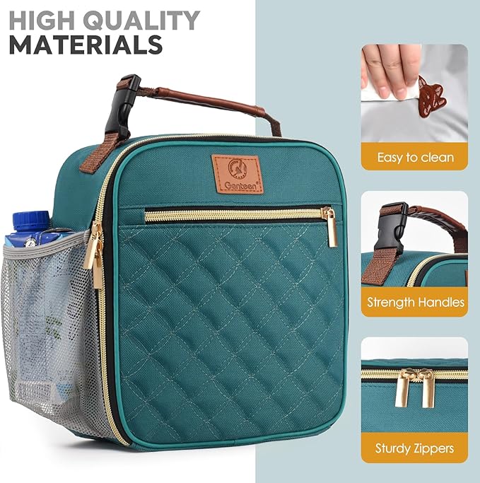 Genteen Kids Lunch Box Lunch bag for Girls Teen,Insulated Lunch Bag with Bottle Holder,Small LunchBox Cooler Lightweight Reusable for Work Office School Travel Picnic-Light Green