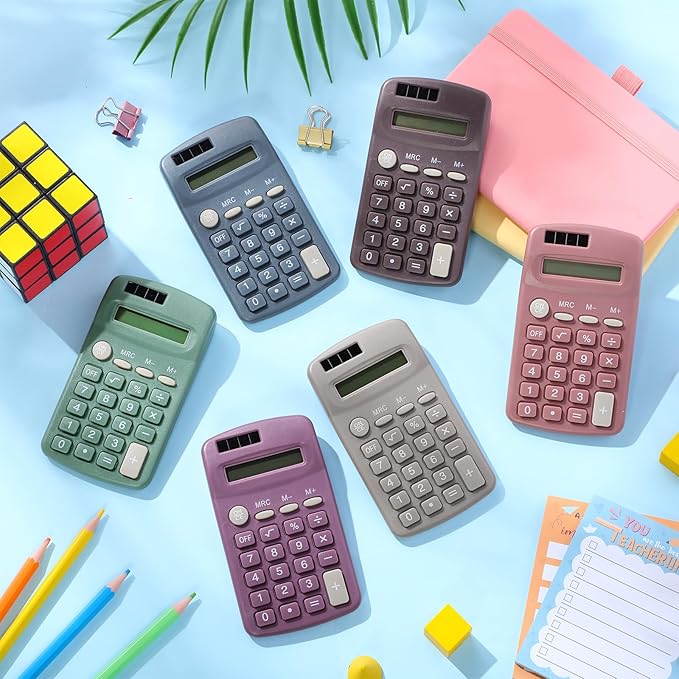 Tellegloww 48 Pcs Pocket Size Solar Calculators Bulk for Classroom Mini Basic Calculator Solar Battery Dual Power 8 Digit Display for Kids Student School Office Accounting Tool