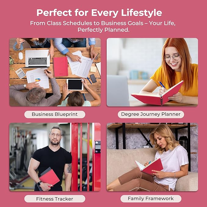 Planner 2026-2027 Daily Weekly and Monthly,11.5"x8.5",18 Months Spiral Bound Calendar Agenda with Self-adhesive Pen Holder,2026 Academic Plan with Vegan Leather Soft Cover,Rose Red