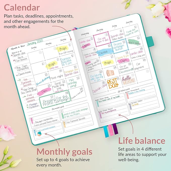 GoGirl Planner and Organizer for Women – A5 Size Weekly Planner, Goals Journal & Agenda to Improve Time Management, Productivity & Live Happier. Undated – Start Anytime, Lasts 1 Year – Turquoise