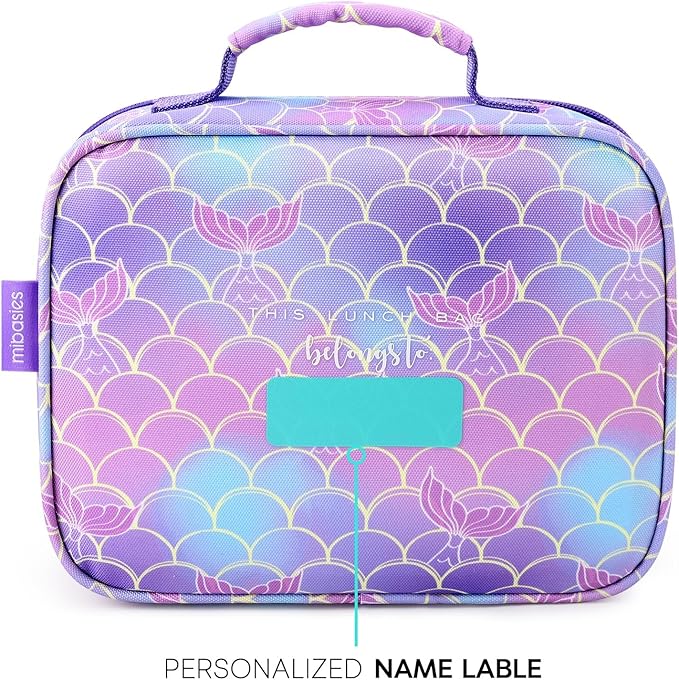 mibasies Kids Lunch Box for Girls Toddler, Insulated and Reusable Lunch Bag for School, Mermaid Tail