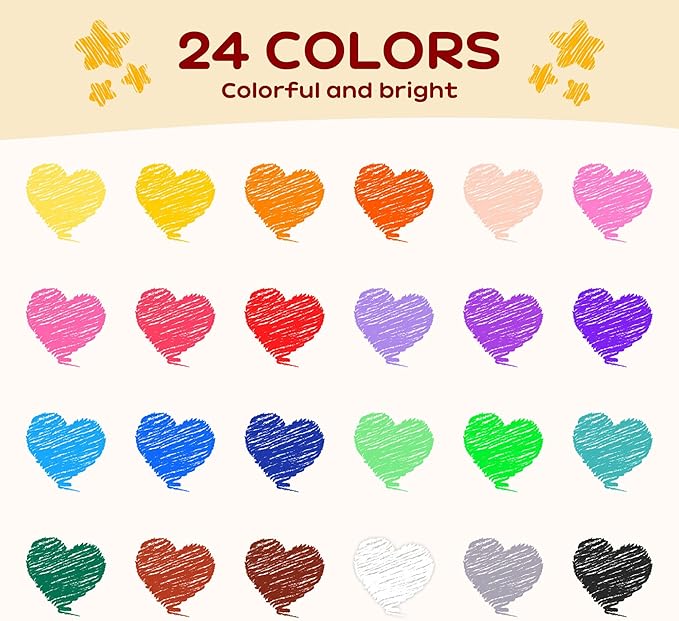 YPLUS Peanut Crayons for Kids, 24 Colors Washable Toddler Crayon, Non-Toxic Baby Crayons for ages 2-4, 1-3, 4-8, Coloring Art Supplies