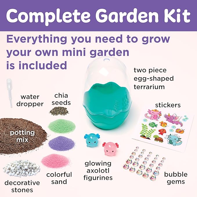 Creativity for Kids Mini Garden: Axolotl Terrarium - STEM Science Kit for Kids, Axolotl Arts and Crafts for Kids, Kids Gifts | Spring Gifts & DIY Girls Toys (Ages 6+)