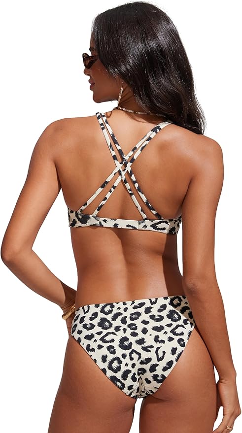 CRZ YOGA Twist Front Bikini Tops for Women - Padded V Neck Criss Cross Back Triangle Sexy Swim Bathing Suit