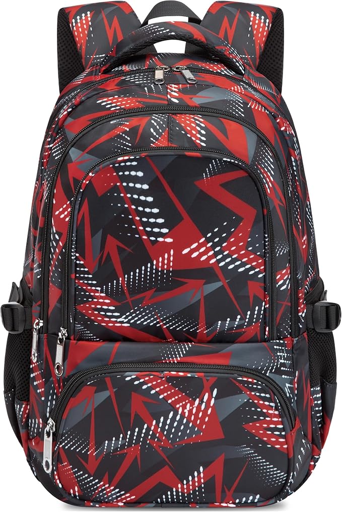 BLUEFAIRY Kids School Backpack for Boys Girls Ages 6-8 8-10 10-12 Elementary Middle School Book Bags with Laptop Compartment Mochilas Escolares para Niños Niñas de 8 10 12 Años (Red, Geometric)