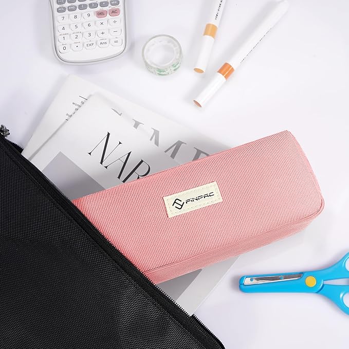 FINPAC Pencil Case, Corduroy Aesthetic Makeup Bag, Cute Kawaii Pen Bag Pouch Holder Box Organize for Study, Office, or Travel (Pink)