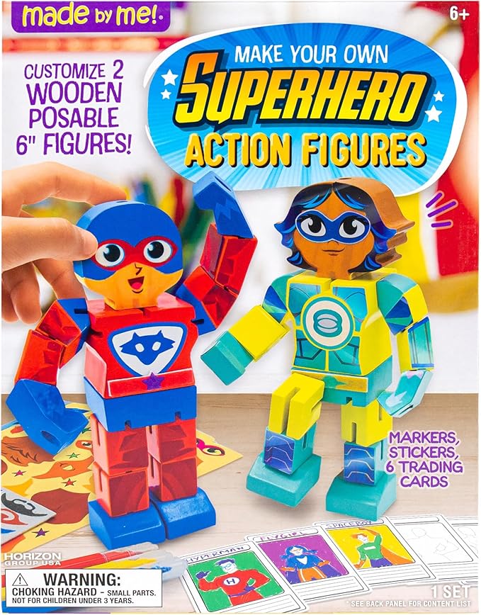 Made By Me Build & Paint Your Own Wooden Toys, DIY Wood Craft Kit, Easy to Assemble, Superhero Action Figures