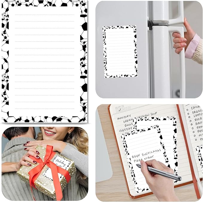 2 Pack Lined Sticky Notes 4x6 in, Cute Self-Stick Notepads with Lines, Large Memo Pads Strong Adhesive for Office, Home Black White Soccer