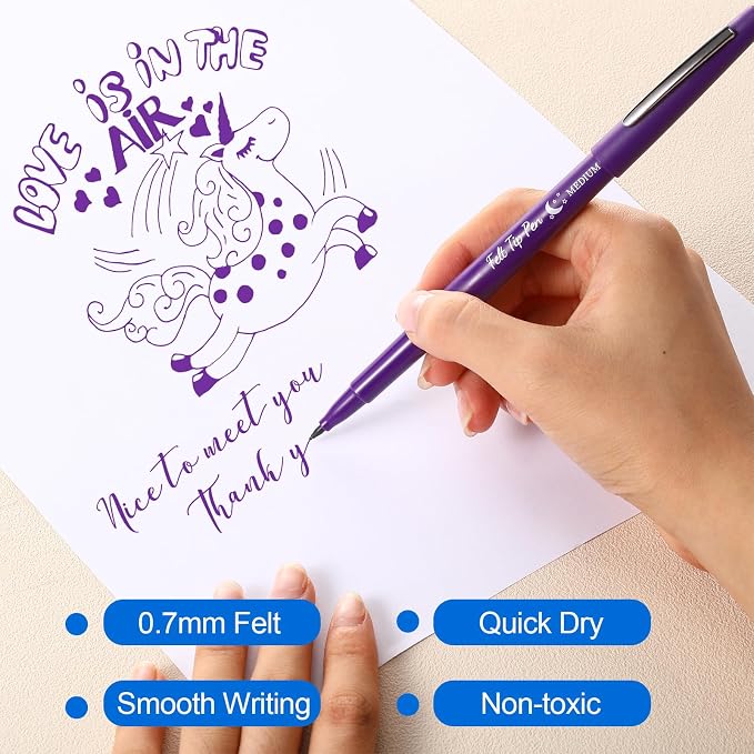 Fuyoooo 20 Pcs Felt Tip Pens 0.7mm Colored Felt Pens Marker Medium Point Journal Planner for Journaling Writing Note Taking Art Office Supplies