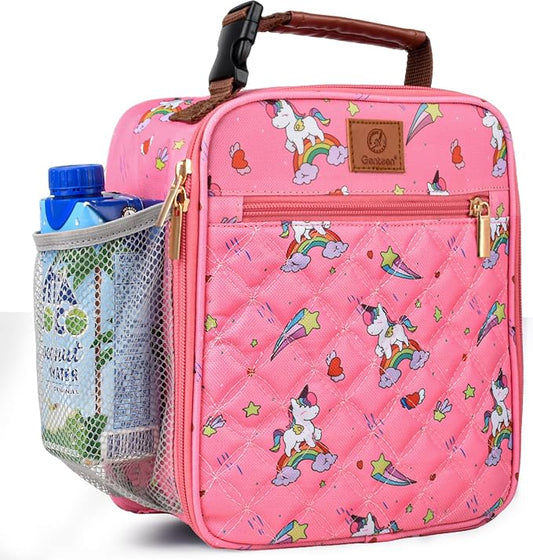 Genteen Kids Lunch Box Insulated Soft Mini Cooler with Bottle Holder, Lightweight Reusable Easy-Clean Lunch bag for Girls, Boys Back to School-Unicon
