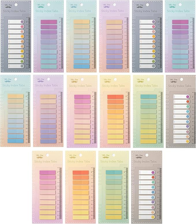 Mr. Pen- Colorful Sticky Tabs, 16 Sets, 3200 pcs, Translucent Page Markers, Water-Resistant Book Tabs for Annotating, Bible Study, Planning, Indexing & Document Organization, Pastel