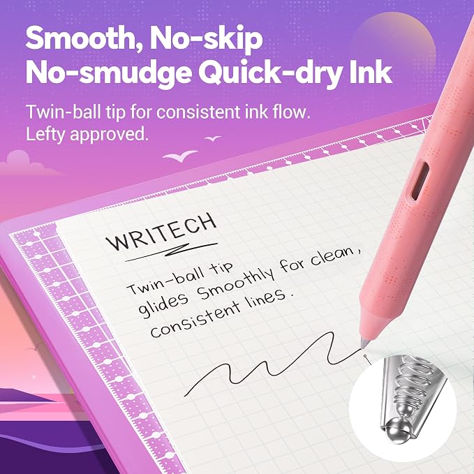 WRITECH Black Ink Gel Pens: Retrowave 0.5mm Fine Point Silent Click 8ct | Smooth Writing Refillable No Bleed Smudge Resistant for Everyday Writing Journaling Planning School Office and Crafting