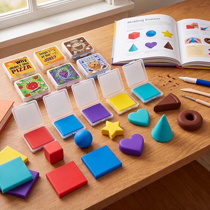 24 pcs Scented Kneaded Erasers Set, Kneadable Art Erasers in Individual Plastic Cases, Soft Moldable Drawing Eraser for Sketching, Charcoal, Graphite, Clean Erasing Stationery (24, Pizza Theme)