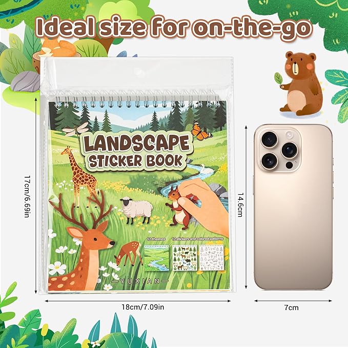 Animal Sticker Book for Toddlers 2-4 Years Sticker Activity Book for Kids with 12 Scenes & 12 Coloring Pages Toddler Travel Essential Quiet Time Activities