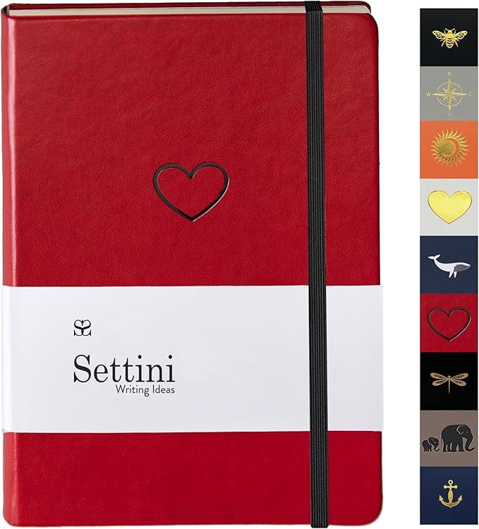 SETTINI Lined Journal, Ideal for Journaling - A5 Vegan Leather Notebook, 192 Archival-Quality Pages, QuillEase Bleed-Free Paper, Inner Pocket & Bookmark - Red Heart