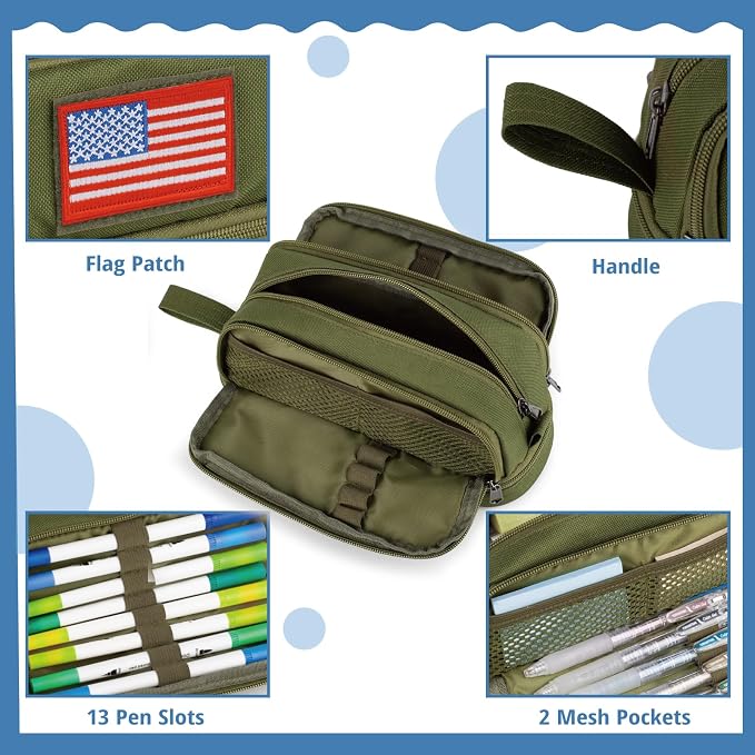 Tactical 4 Compartments Pencil Case for Boy, Large Pen Pouch Bag for School | Tactical Large Capacity Pen Box, 900D Farbic Tool Bag for School College Office Marker Organizer for Boy Kid Men Adult Teen
