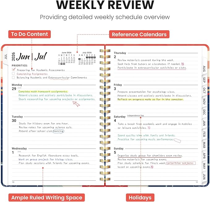 Planner 2026-2027, Academic Planner Weekly and Monthly, Jul 2026 - Jun 2027, Spiral Bound School Planning Tool with Tabs and Pocket, Perfect for Students & Teacher, 6.3" x 8.5", Coastal Sunset